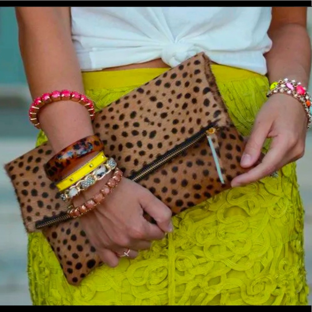 Cowhide Leopard print clutch